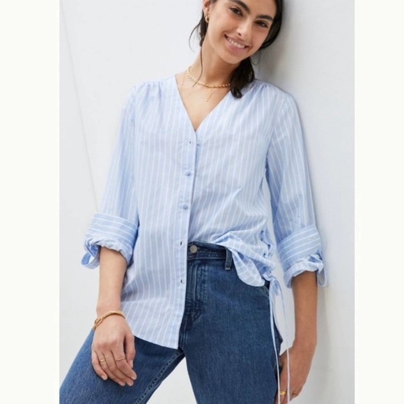 Anthropologie Tops - Mare MARE x ANTHROPOLOGIE Women's Henriette Lace Tunic Top Blue Stripe Button M